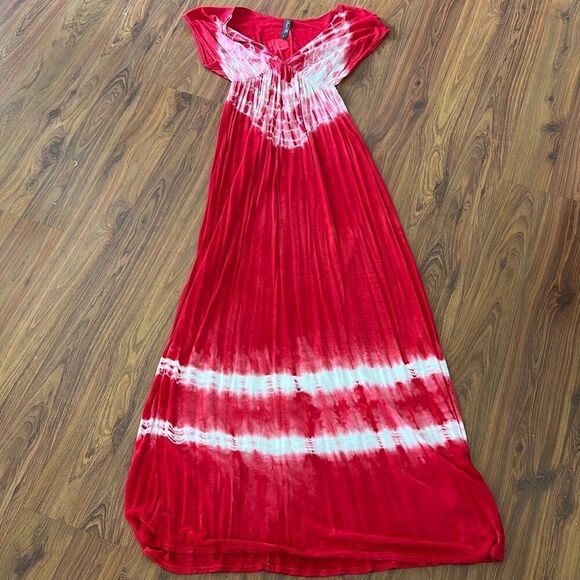Style Biz Red white tie-dye long maxi dress lightweight rayon size small Fourth - Picture 1 of 6